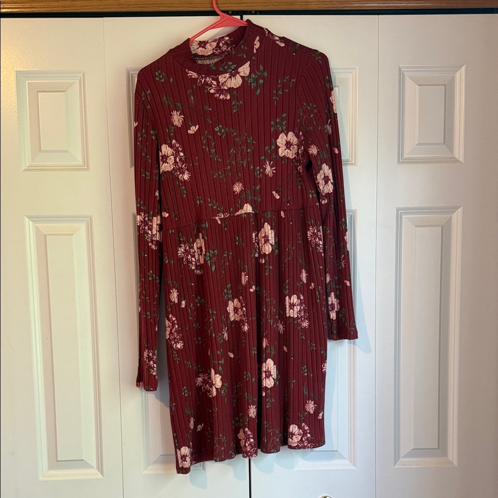 SO Burgundy Floral Long Sleeve Dress